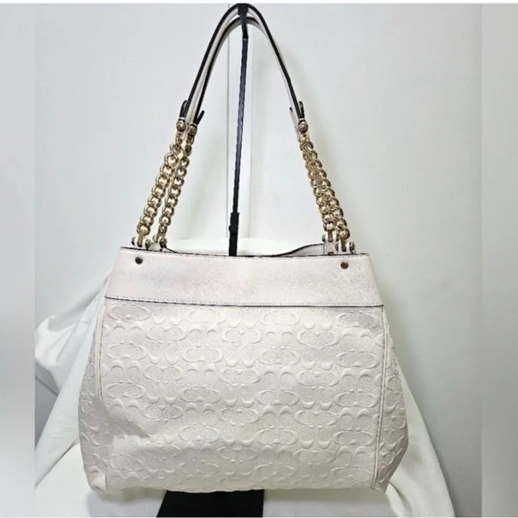 Luxury Coach Lexy Chain Shoulder Bag – White Embossed Leather Elegant Classic - Picture 3 of 9